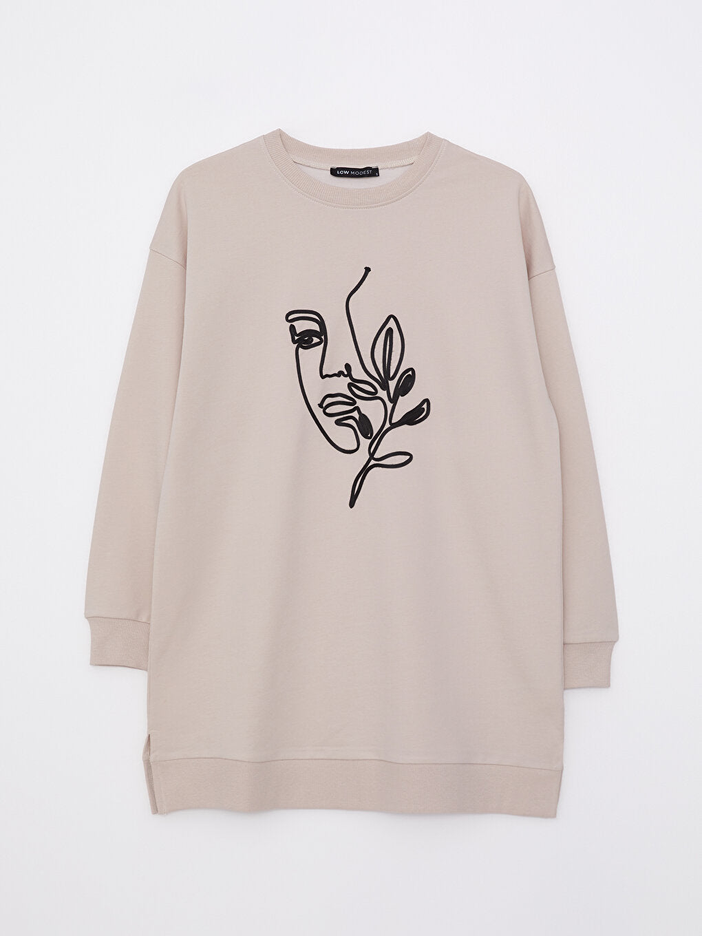 Crew Neck Embroidered Long Sleeve Women's Sweatshirt Tunic