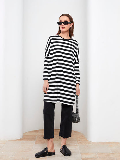 Crew Neck Striped Long Sleeve Women's Tunic