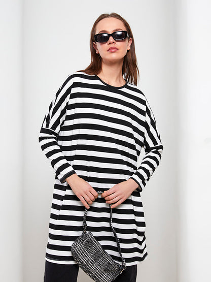 Crew Neck Striped Long Sleeve Women's Tunic