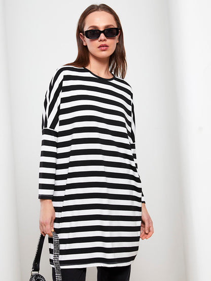 Crew Neck Striped Long Sleeve Women's Tunic