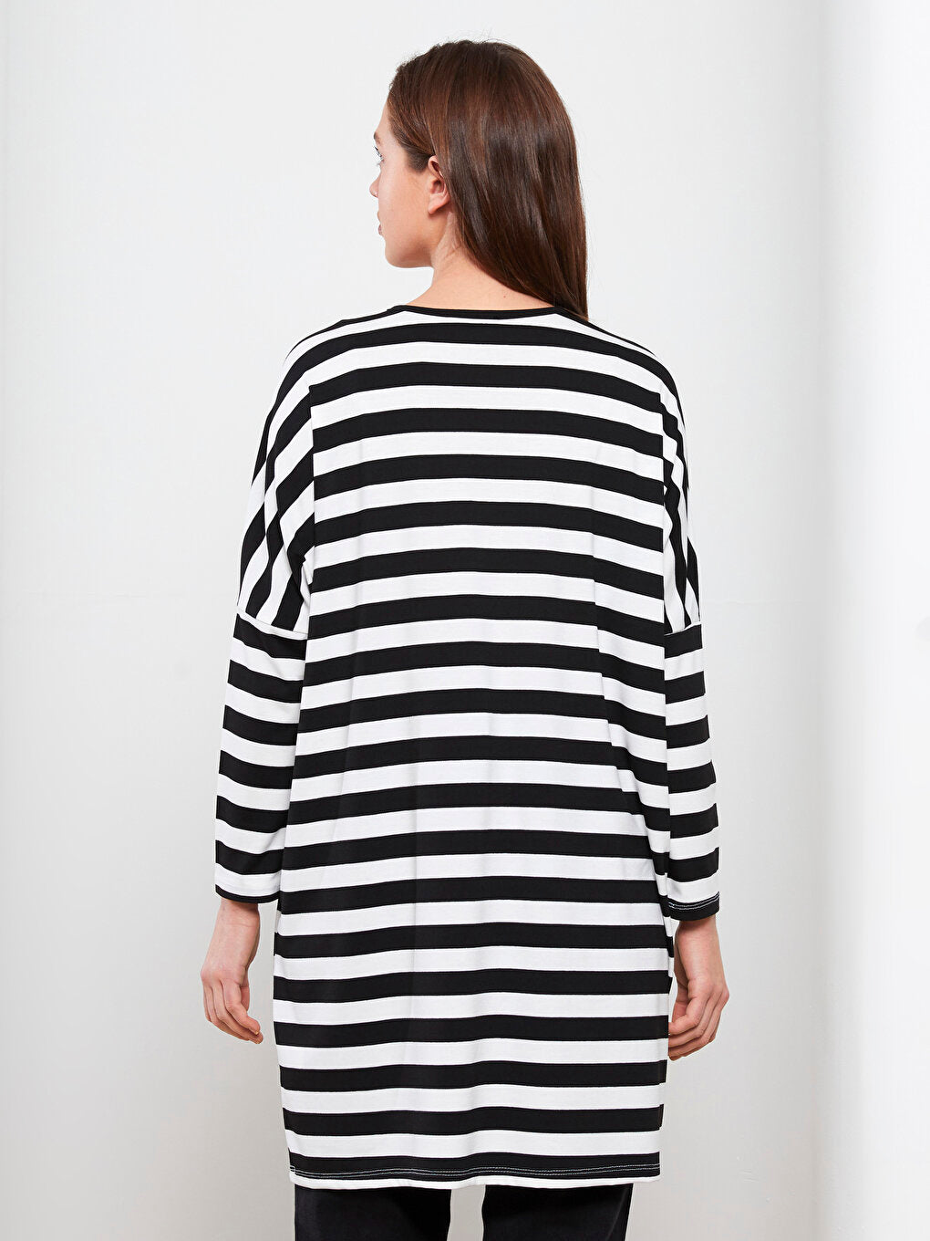 Crew Neck Striped Long Sleeve Women's Tunic