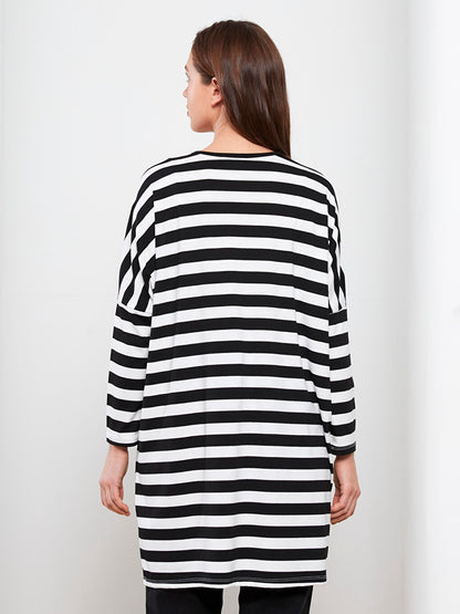 Crew Neck Striped Long Sleeve Women's Tunic