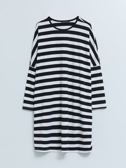 Crew Neck Striped Long Sleeve Women's Tunic