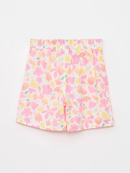 Patterned Girl's Shorts Skirt with Elastic Waist