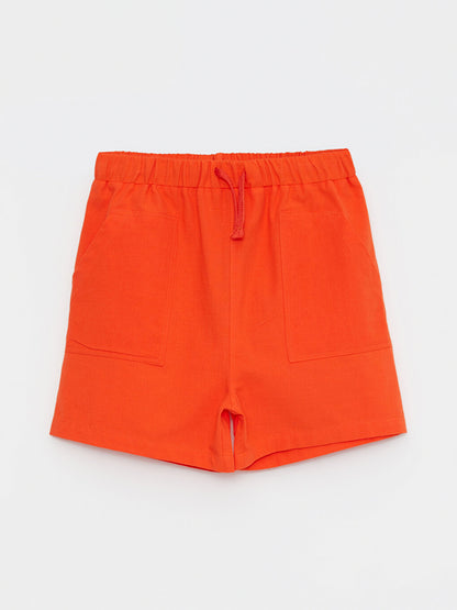 Basic Gabardine Girl's Shorts with Elastic Waist