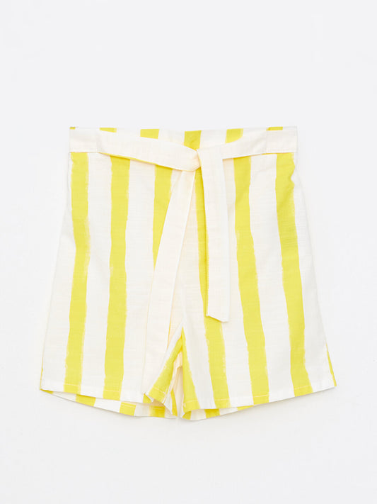 Striped Poplin Girl's Shorts with Elastic Waist