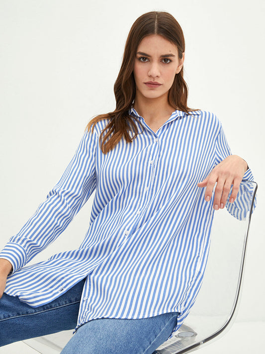 Striped Long Sleeve Viscose Women's Shirt Tunic