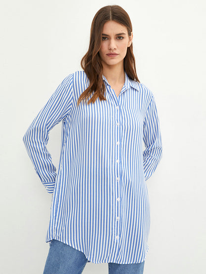 Striped Long Sleeve Viscose Women's Shirt Tunic