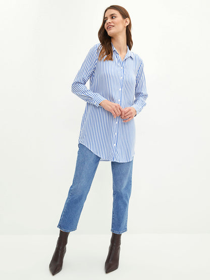 Striped Long Sleeve Viscose Women's Shirt Tunic