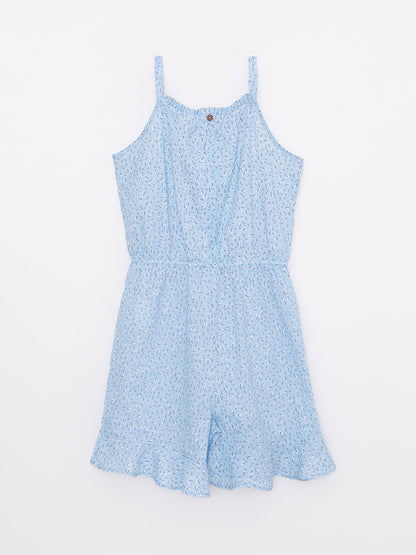 Crew Neck Patterned Strappy Girl's Jumpsuit