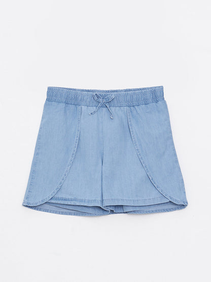 Basic Girl's Jean Shorts Skirt with Elastic Waist