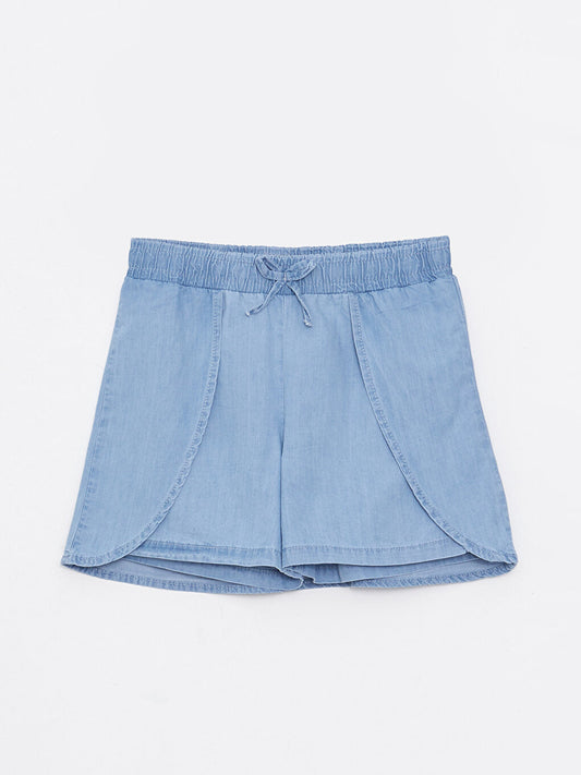 Basic Girl's Jean Shorts Skirt with Elastic Waist