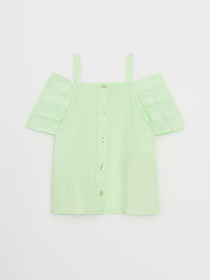 Boat Neck Basic Short Sleeve Poplin Girl's Blouse