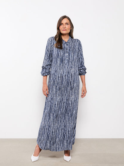 Crew Neck Striped Long Sleeve Viscose Women's Dress