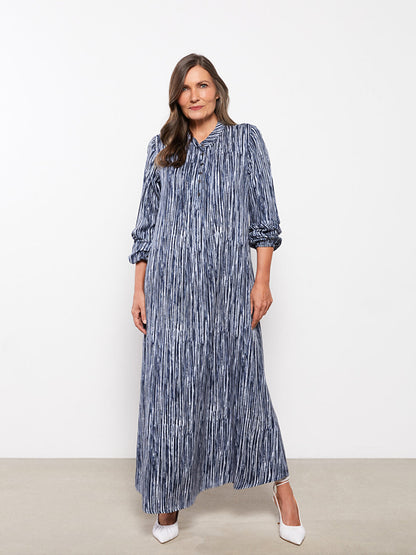 Crew Neck Striped Long Sleeve Viscose Women's Dress