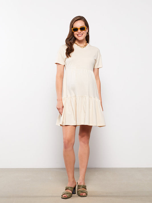 Crew Neck Straight Short Sleeve Cotton Maternity Dress