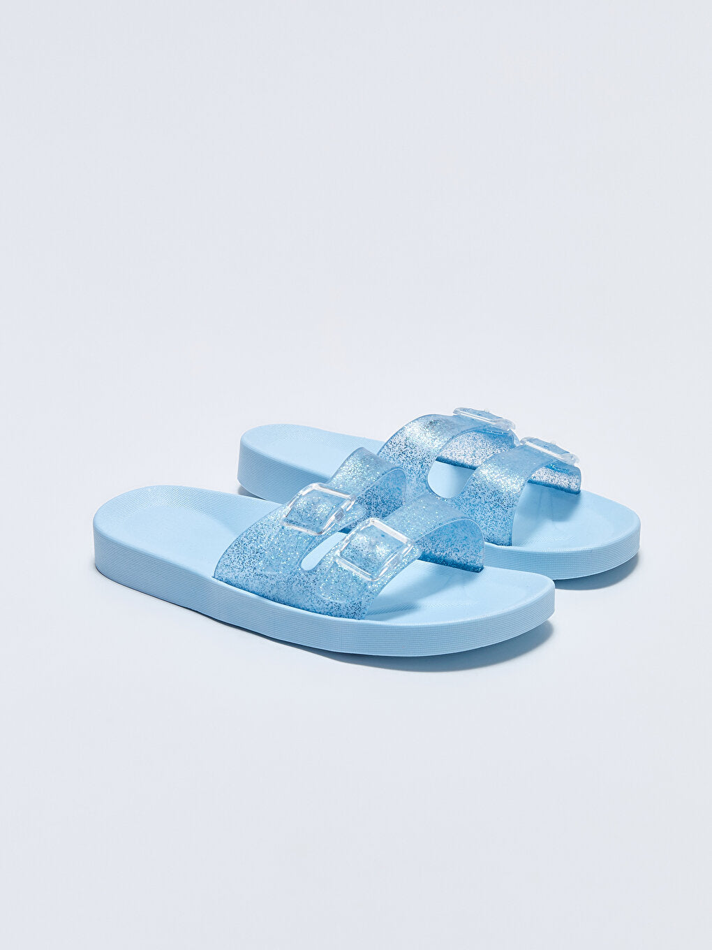 Girls' Beach Slippers with Double Band Buckle Detail