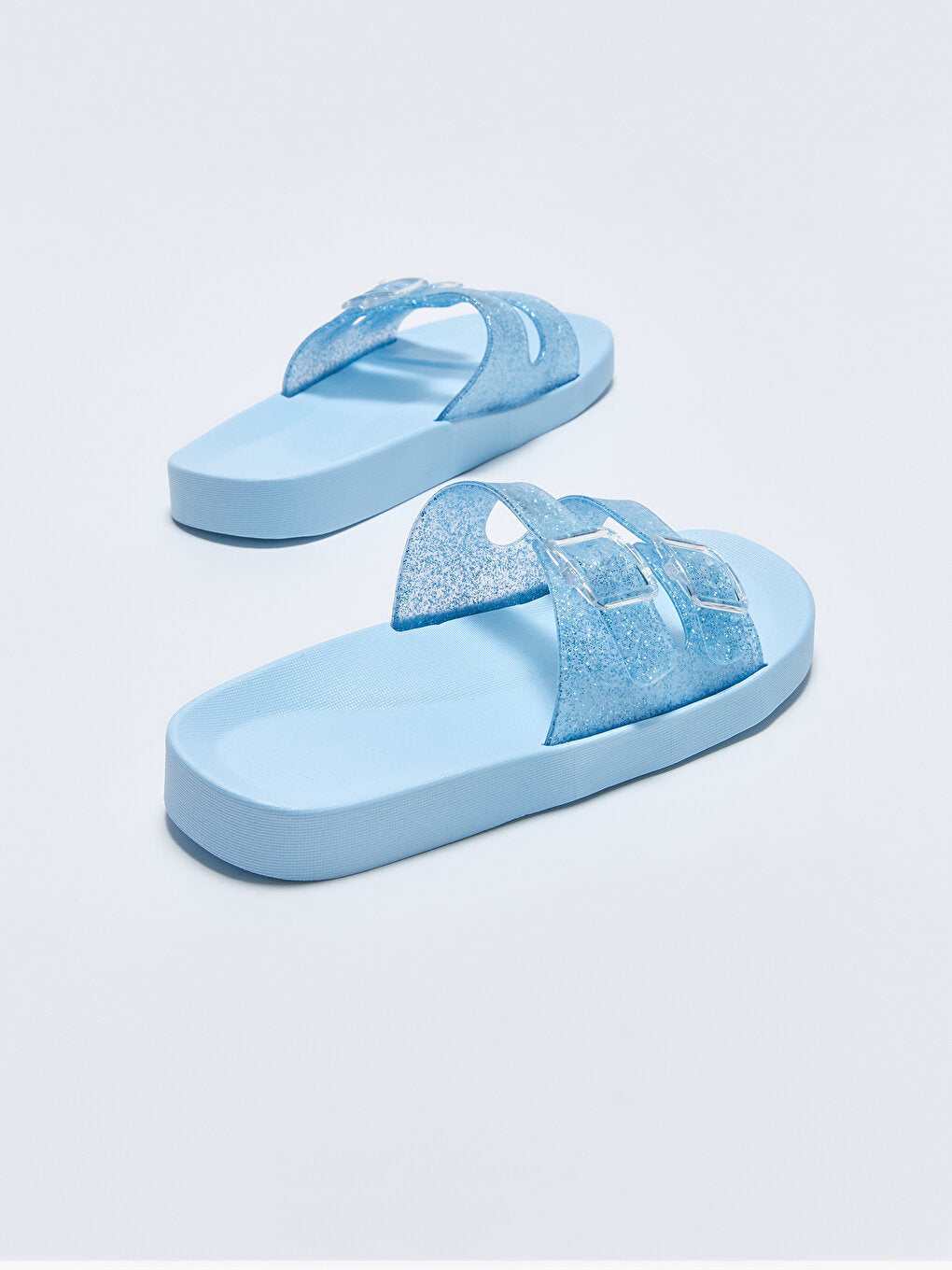 Girls' Beach Slippers with Double Band Buckle Detail