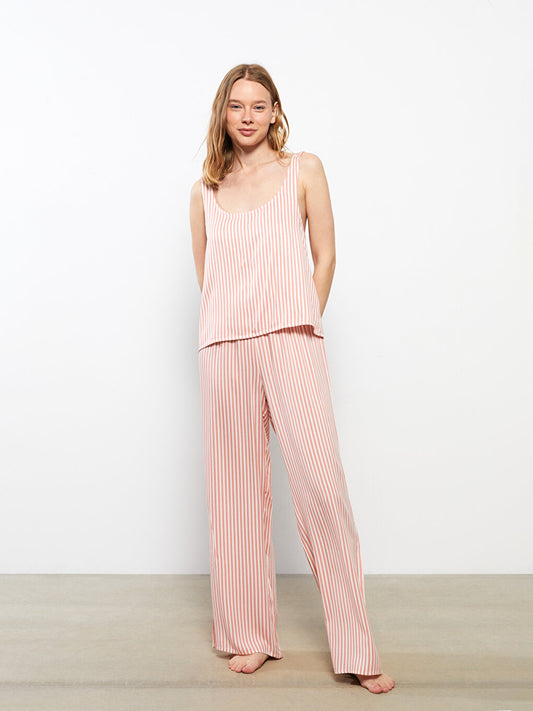 U-Neck Striped Sleeveless Viscose Women's Pajama Set