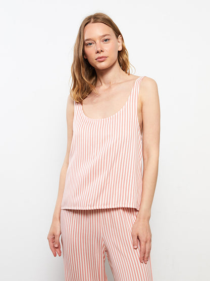 U-Neck Striped Sleeveless Viscose Women's Pajama Set