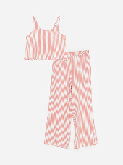 U-Neck Striped Sleeveless Viscose Women's Pajama Set