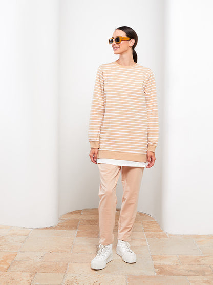 Crew Neck Striped Long Sleeve Women's Sweatshirt Tunic