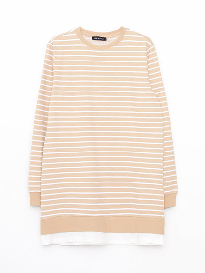 Crew Neck Striped Long Sleeve Women's Sweatshirt Tunic