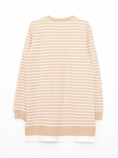 Crew Neck Striped Long Sleeve Women's Sweatshirt Tunic