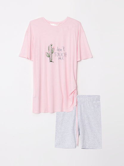 Crew Neck Printed Short Sleeve Women's Pajama Set