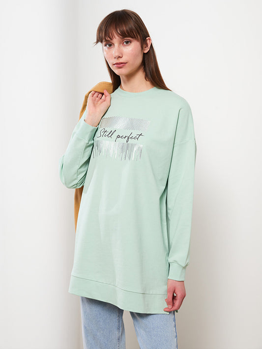 Crew Neck Printed Long Sleeve Women's Sweatshirt Tunic