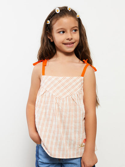 Square Neck Plaid Strap Girl's Blouse