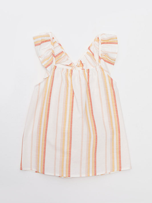 Boat Neck Striped Cotton Girl's Blouse