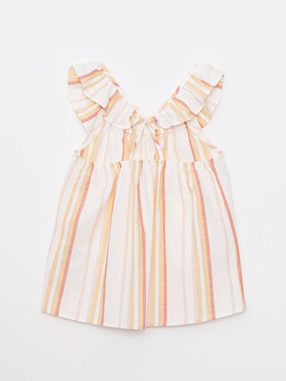 Boat Neck Striped Cotton Girl's Blouse