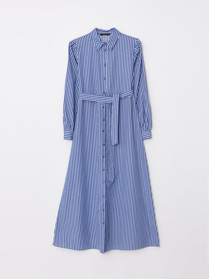 Striped Long Sleeve Poplin Women's Shirt Dress