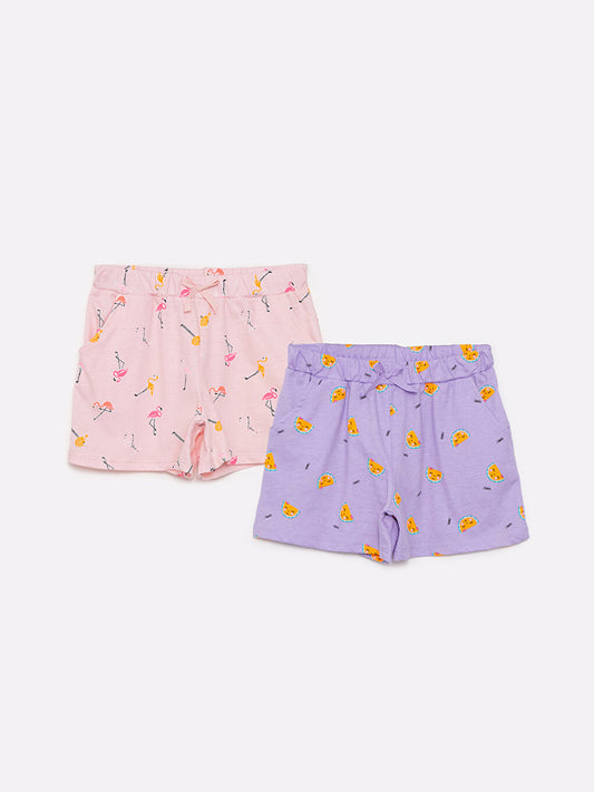 Printed Girls Shorts with Elastic Waist, 2-pack