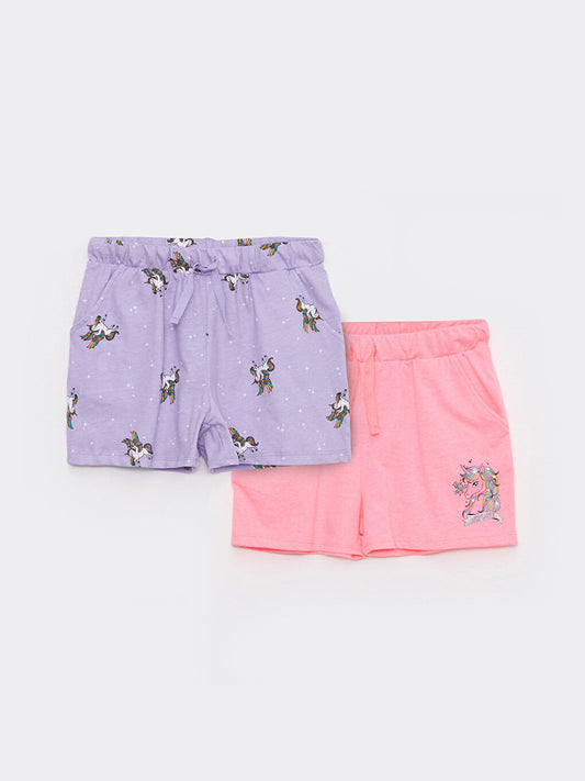 Printed Girls' Shorts with Elastic Waist, 2-pack