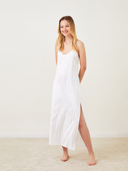 V-Neck Striped Strap Satin Women's Nightgown