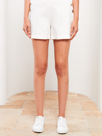 Women's Shorts with Zipper Waist and Plain Applique Detail