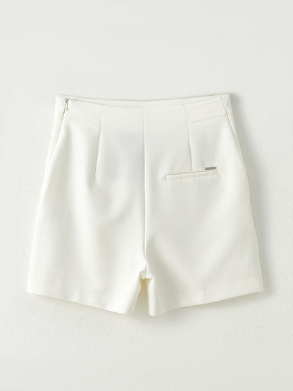 Women's Shorts with Zipper Waist and Plain Applique Detail