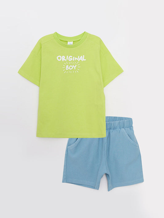 Crew Neck Short Sleeve Printed Baby Boy T-Shirt and Shorts 2-Piece Set