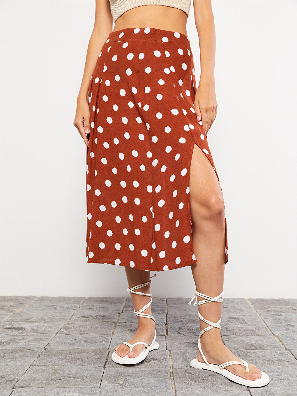 Polka Dot Viscose Women's Skirt with Zipper Waist