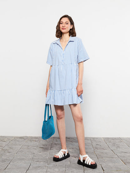 Striped Short Sleeve Poplin Women's Shirt Dress