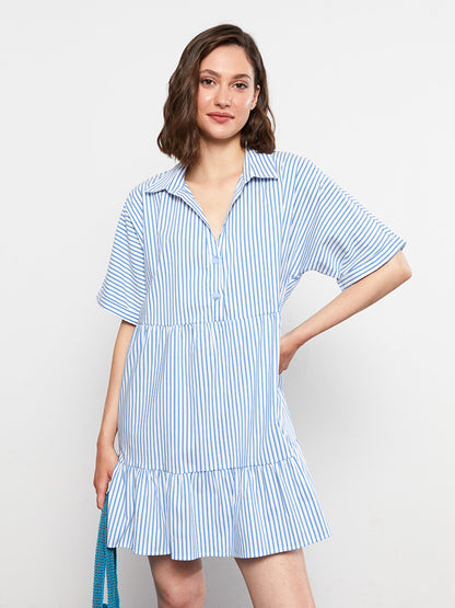 Striped Short Sleeve Poplin Women's Shirt Dress