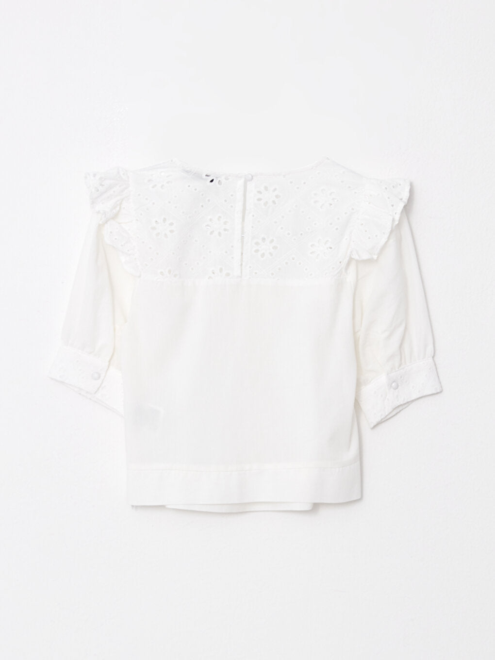 Crew Neck Embroidered Poplin Women's Blouse