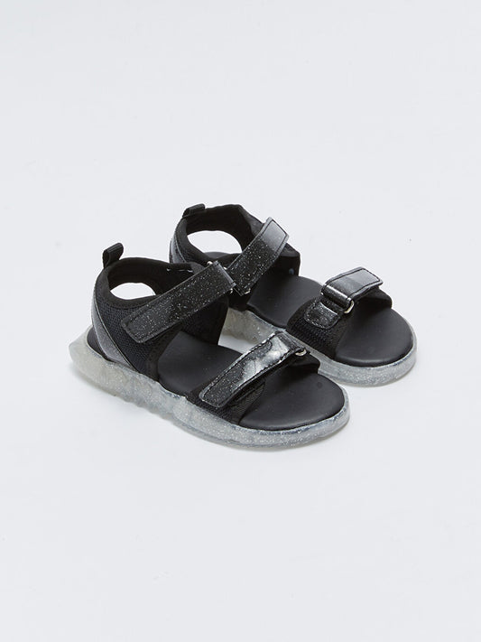 Girls' Sandals with Velcro and Glitter Detail