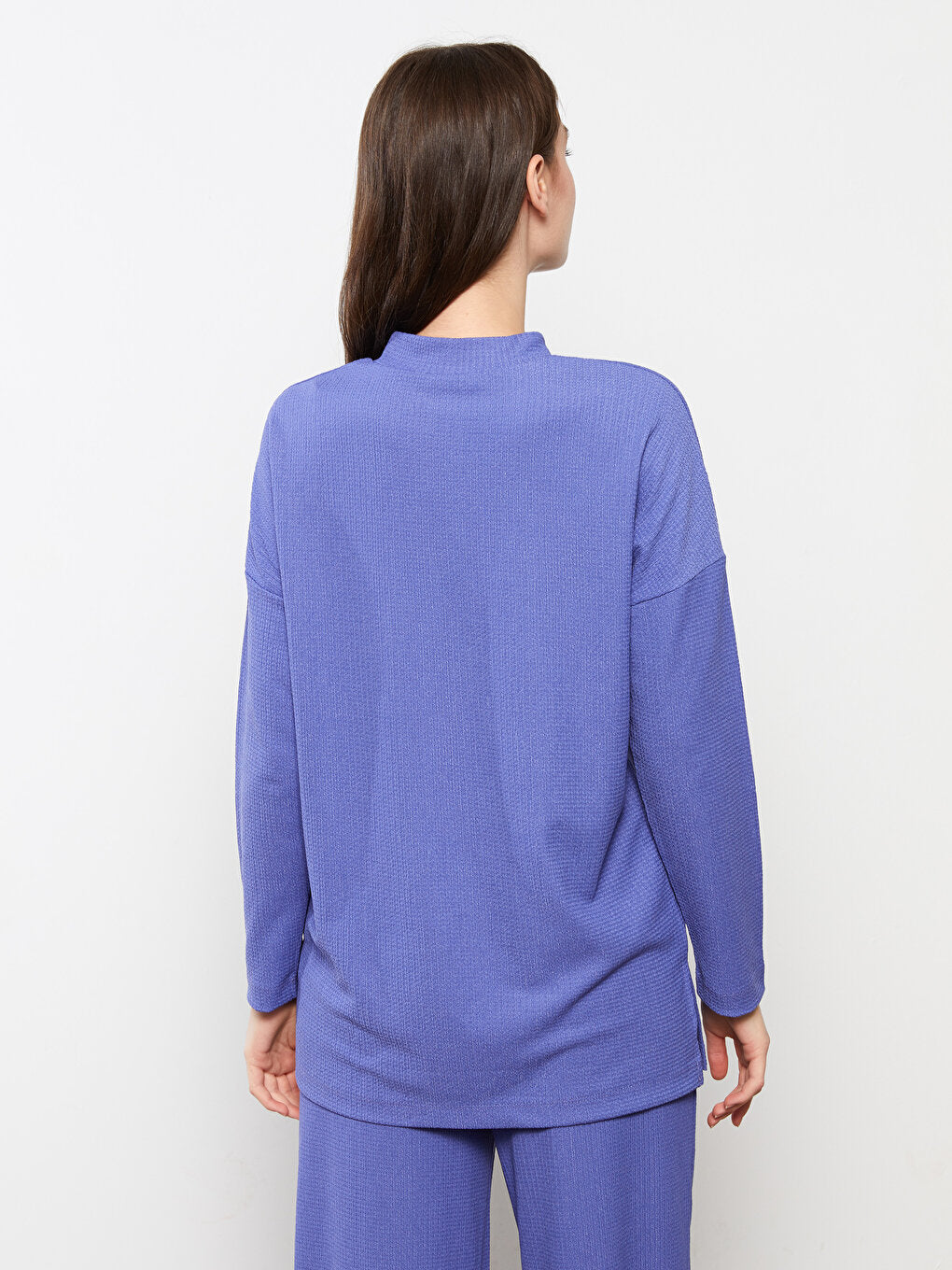 High Collar Plain Long Sleeve Crepe Women's Tunic