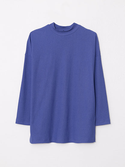 High Collar Plain Long Sleeve Crepe Women's Tunic