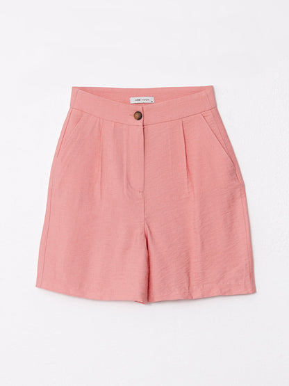 High Waist Standard Fit Straight Women's Shorts with Pocket Detail