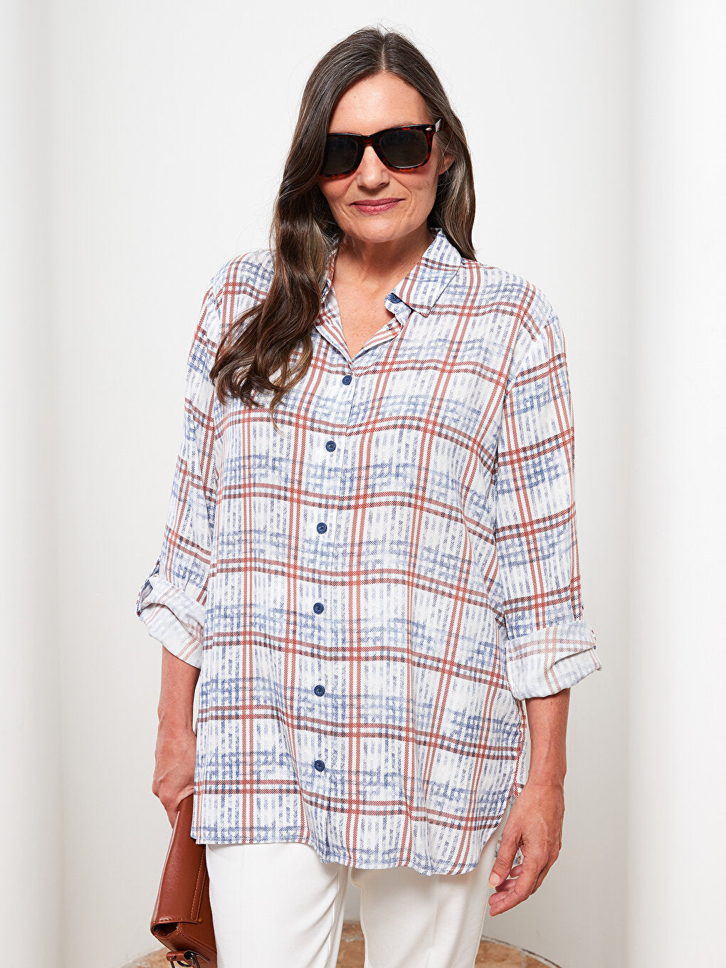 Plaid Long Sleeve Poplin Women's Shirt Tunic