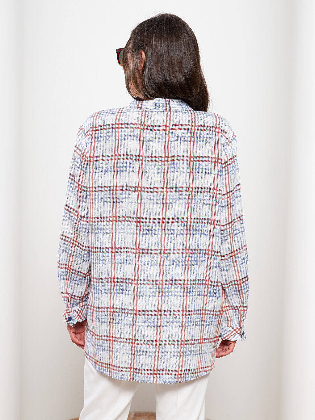 Plaid Long Sleeve Poplin Women's Shirt Tunic